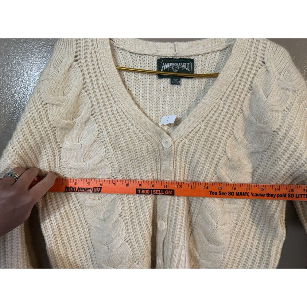 AMERICAN EAGLE Vintage Y2K Beige Chunky Wool Oversized Crop Sweater Womens S NWT - Picture 3 of 6